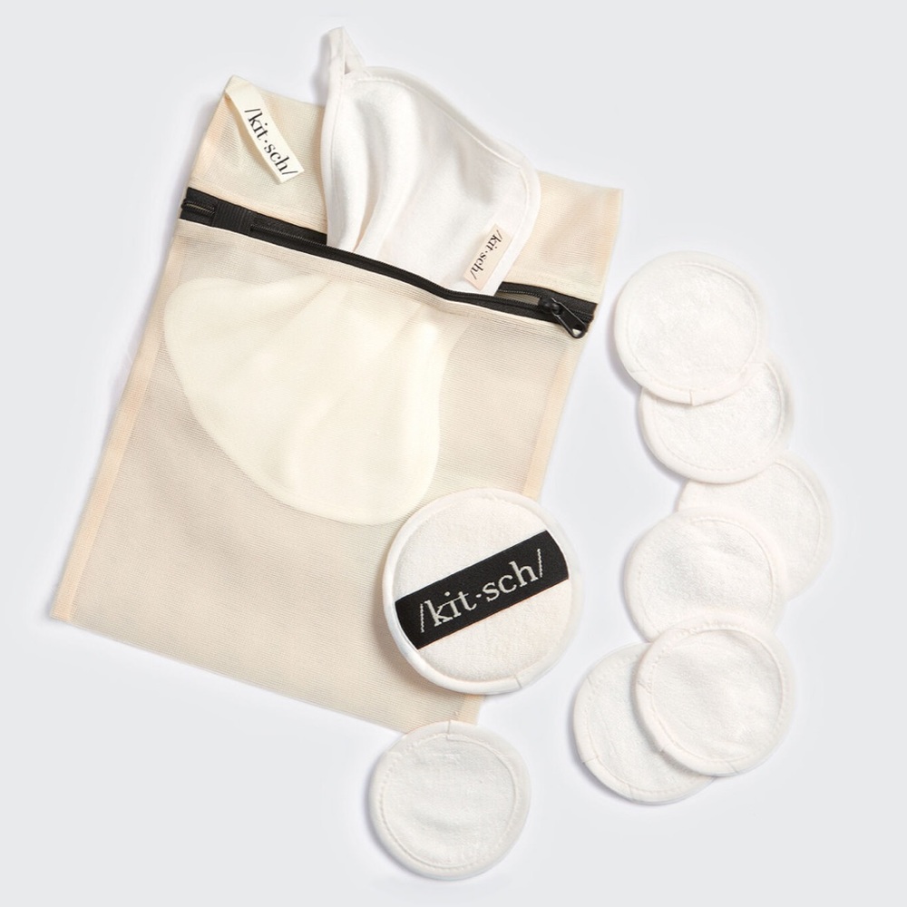 ❗️Kitsch Cream Reusable Cotton Rayon Rounds Towel Makeup Remover Set with Pouch